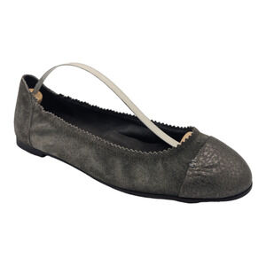 Brunello Cucinelli Flat Gray Suede Leather Cap Toe Pebbled Italy Size 37 US 7